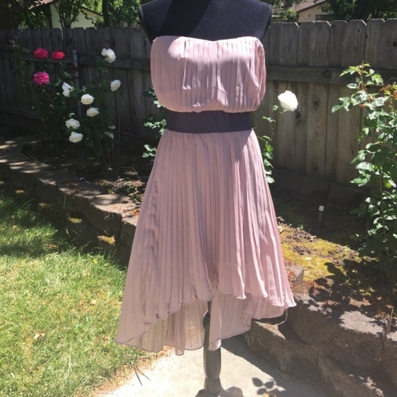 Lush Dresses & Skirts - LUSH taupe chiffon hi lo strapless dress